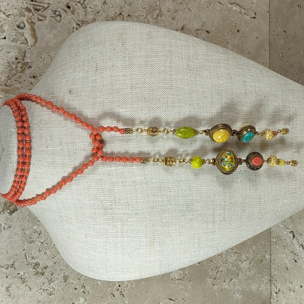 Patrice Coral/Yellow Lariat Necklace